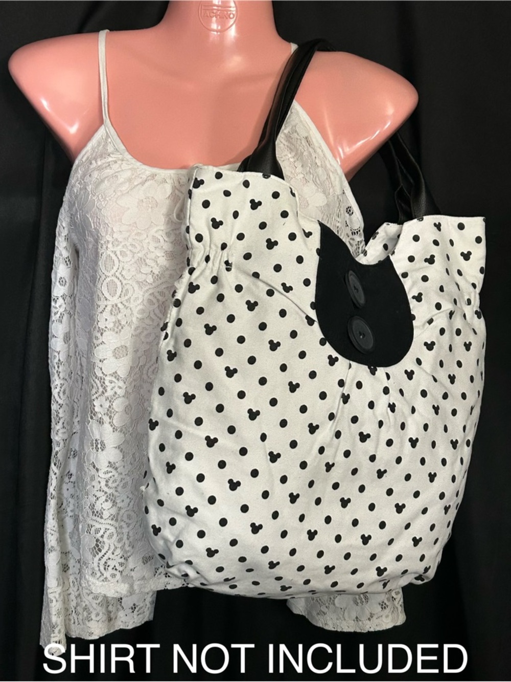 Walt Disney World Disneyland Resort Mickey Mouse Polka Dot White Black Tote Bag